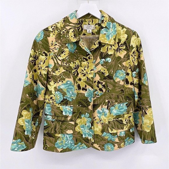 SOLS Loft Green Multicolor Floral Woven Snap Blazer - Picture 6 of 9